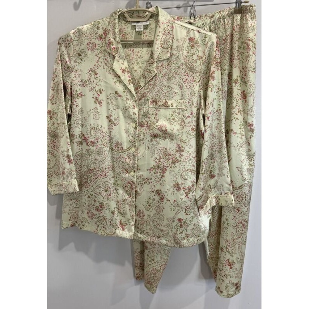Morgan Taylor Intimates 2pc Pajama Lounge Set Green Pink Long Sleeve New XXL